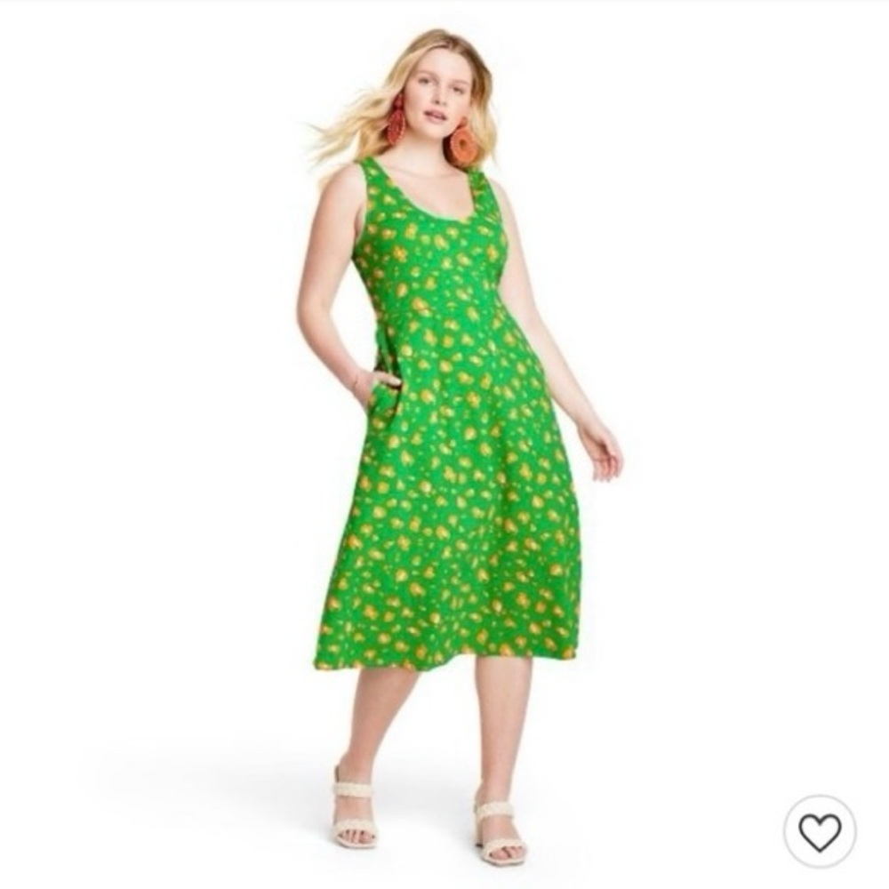 Vibrant‎ Green Floral Midi Dress